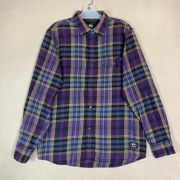 Stussy Shirt Mens M Multicolor Flannel Long Sleeve Regular Fit Button Snap Up - Picture 1 of 14